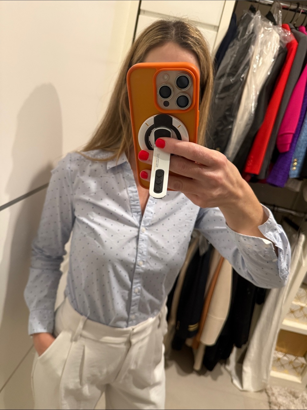 H&M Light Blue Mini Dot Dress Shirt 8